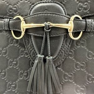 GUCCI Black Guccissima Leather Large Emily Chain Shoulder Bag